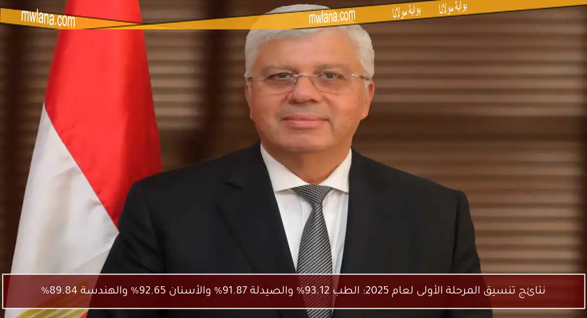 نتائج تنسيق المرحلة الأولى لعام 2025: الطب 93.12% والصيدلة 91.87% والأسنان 92.65% والهندسة 89.84%